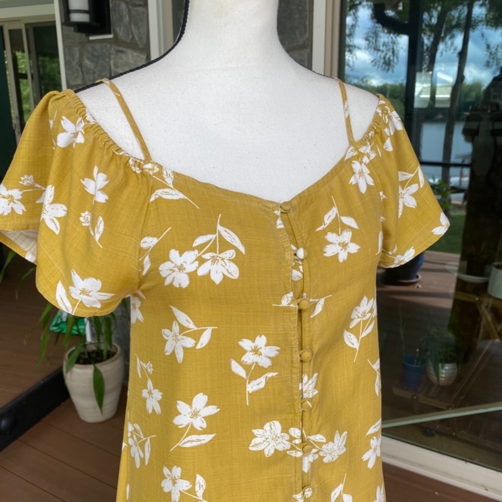 💛Billabong ’Sincerely Jules’ sway Floral, Rich Yellow Off-Shoulder Dress. XS 💛 - Picture 6 of 11